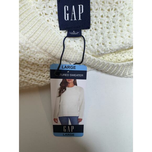 Gap Women’s Textured Sweater Sz L Marshmallow Loose Knit New Split Side - Picture 8 of 11